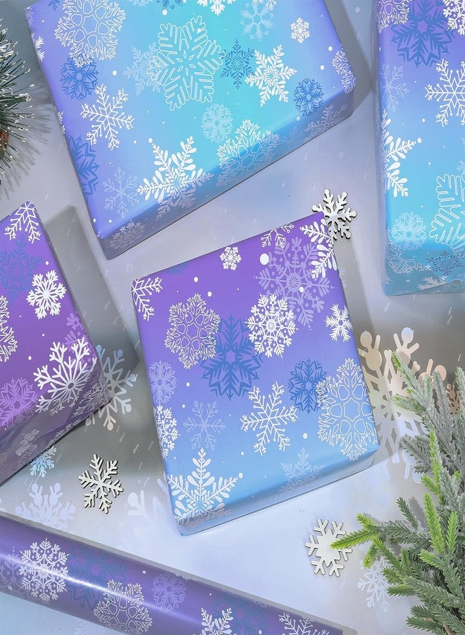 Whaline Winter Snowflake Wrapping Paper - Mini Roll - 17 In x 32.8 Ft Winter Snowflake Blue Purple Gift Wrap Paper For DIY Art Crafts Xmas Birthday Baby Shower Party Supplies - Image 4